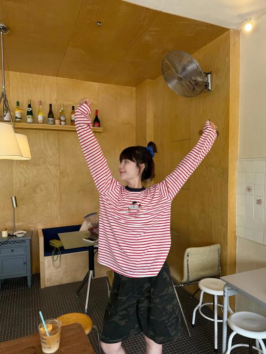 韩国订单气球腊肠狗条纹长袖T 商品图3