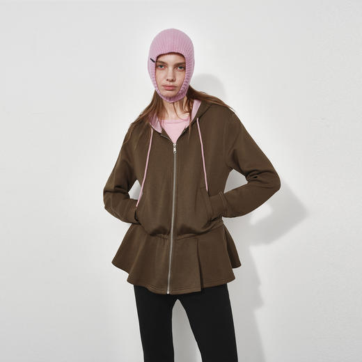 NUTH复古宽松撞色收腰鱼尾中长款连帽卫衣开衫外套女 商品图4