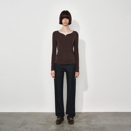 NUTH修身显瘦弹力长袖针织t恤女蕾丝边领口针织上衣 商品图6