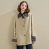 西遇英伦复古撞色格纹拼接风衣外套女秋季宽松显瘦中长款大衣V2951178 商品缩略图4