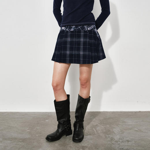 NUTH灯芯绒经典双面格纹a字短裙女 商品图1