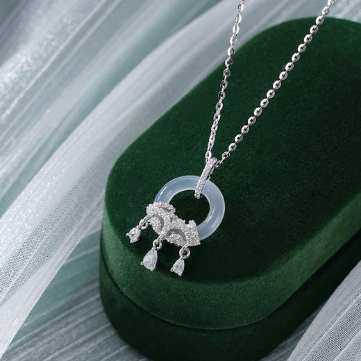 子佩集S925银【平安无虞】套链【YL-7278101】纯银时尚白玉髓平安扣项链2507 商品图6