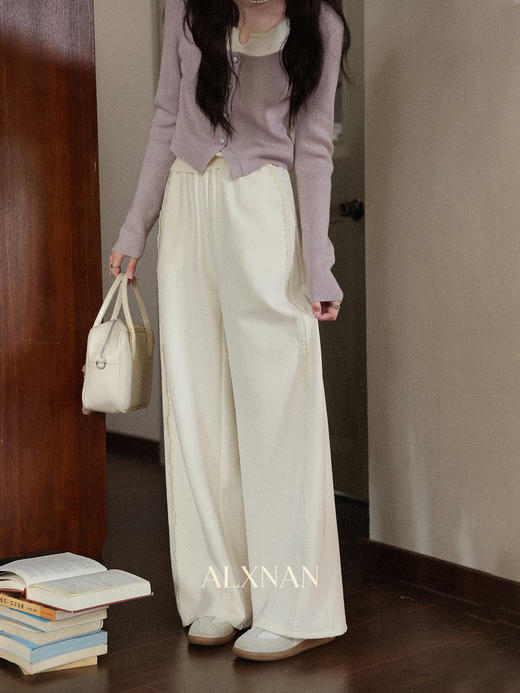 鹿向南「软糯糯」米白色休闲裤女早秋新款高腰直筒宽松长款阔腿裤 商品图2