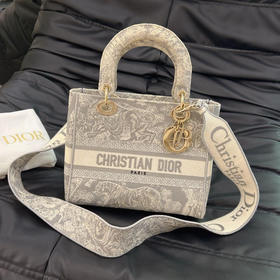 Dior 灰色 五格  刺绣老花 动物园系列 戴妃包