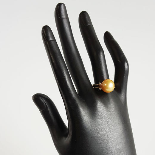 【天然正品】AU750黄金镶钻镶天然近完美约11.5MM浓金色南洋海水金珠戒指戒圈：17号（戒圈可改）女士现售价：3880！060825XY11 商品图8