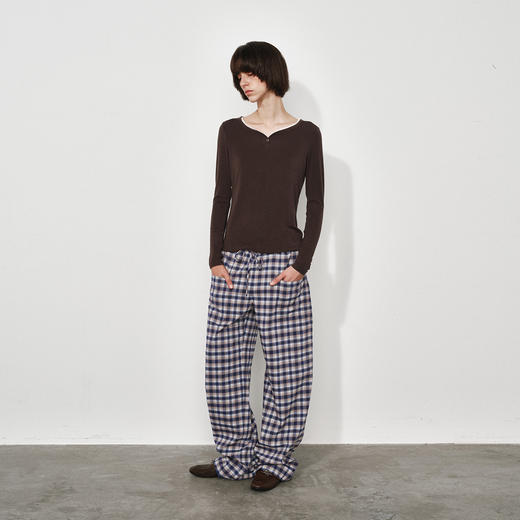 NUTH复古撞色格纹宽松直筒阔腿休闲格子裤女 商品图5