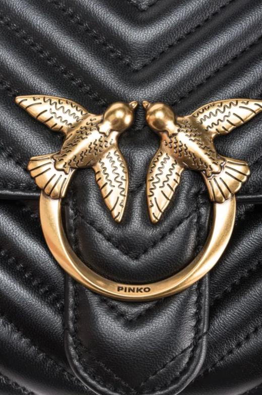 【新品现货超惠秒】Pinko Love Puff 女士绗缝V形图案真皮单肩包，黑金配色 商品图3