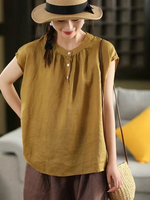 丁摩 夏季复古双支苎麻衬衫女纯色套头衫薄款衬衣上衣5ZF-25196 商品图5