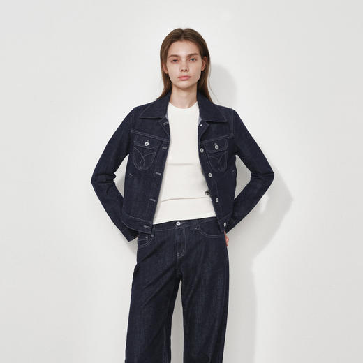 NUTH复古水洗做旧修身正肩短款牛仔外套女 商品图2