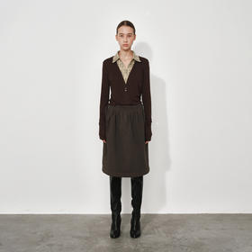 NUTH复古拼接半身裙双腰头中长款a字伞裙女 棕咖色