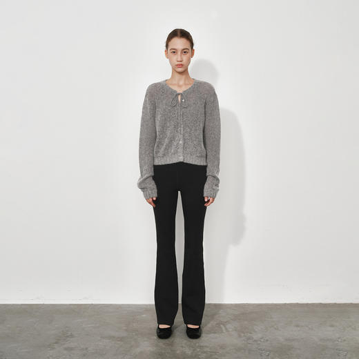 NUTH 半透羊毛混纺宽松短款系带针织开衫女 商品图2