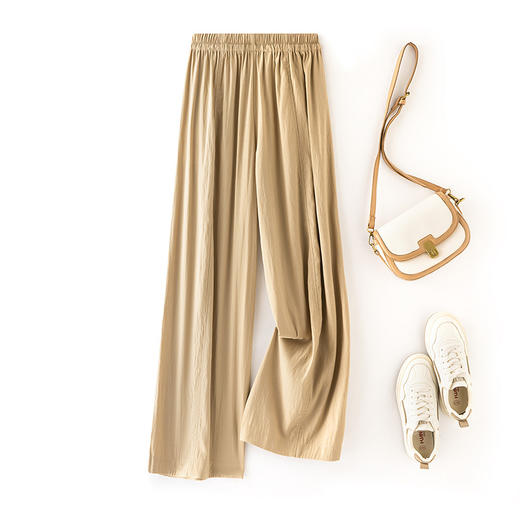 百媚生 天丝阔腿裤女初秋薄款慵懒风宽松显瘦松紧腰抽绳直筒山本裤WS-5230 商品图3