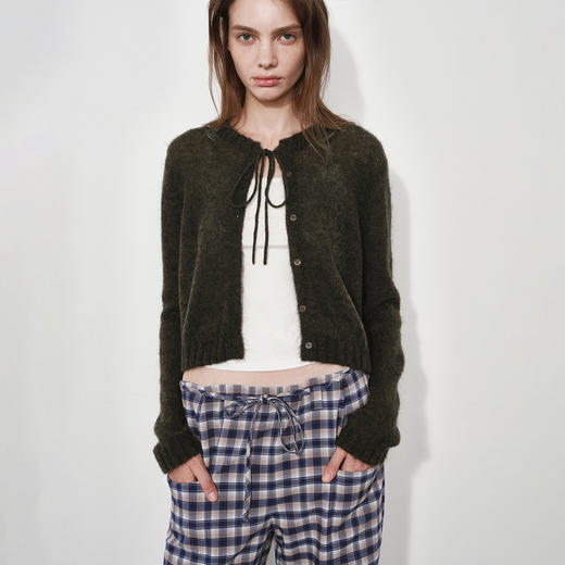 NUTH 半透羊毛混纺宽松短款系带针织开衫女 商品图1