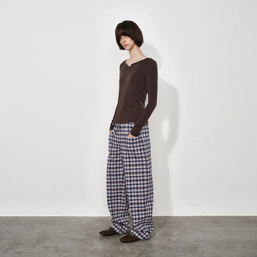 NUTH修身显瘦弹力长袖针织t恤女蕾丝边领口针织上衣 商品图2