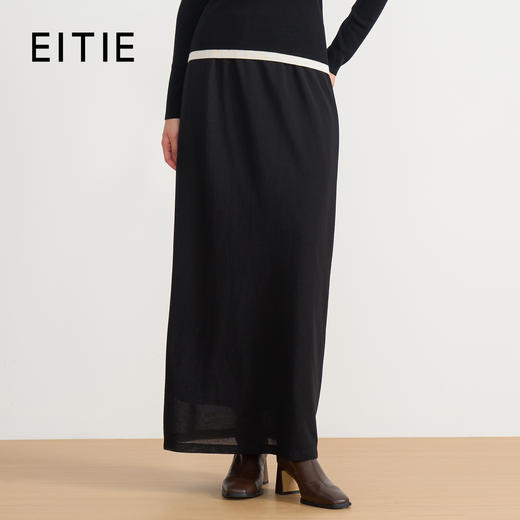 EITIE爱特爱莱赛尔柔软舒适高腰极简长款黑色2025秋季新款半裙C2506814 商品图0