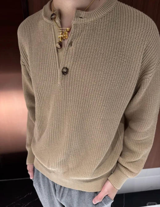 男款羊毛亨利长袖针织毛衣015 商品图3