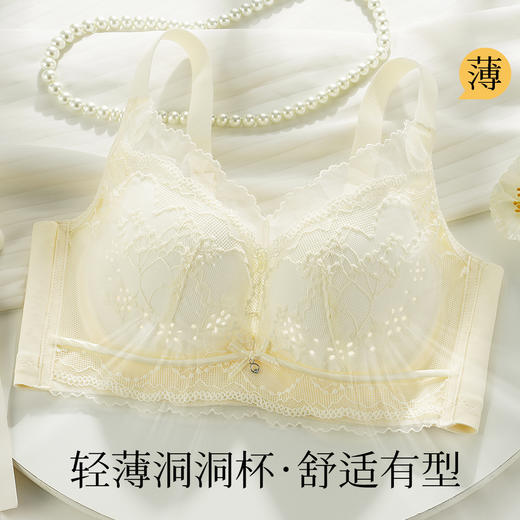 【轻薄透气洞洞杯】夏季内衣女舒适聚拢上托无钢圈高颜值性感文花谣浅月 商品图0