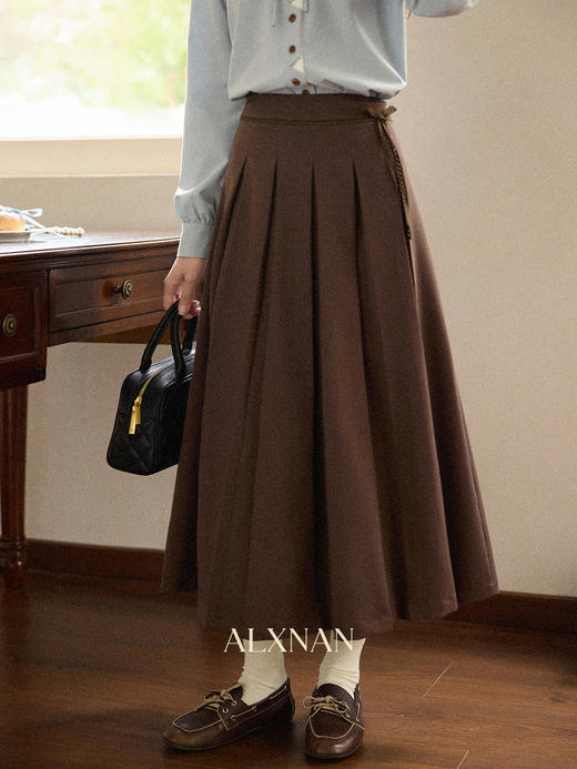 鹿向南「焦糖卷云」小个子高腰半身裙女早秋设计感长款咖色百褶裙 商品图1