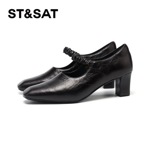 【精选牛皮】星期六复古褶皱感粗跟玛丽珍SSD3111059 商品图9