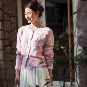 【林栖设计小店】【手工钉花】绵羊毛毛织开衫百搭2025秋季新款粉外套上衣毛衣女F1953241