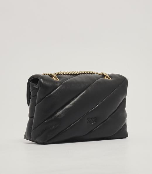 【新品现货超惠秒】Pinko Love Puff 女士绗缝真皮单肩包，黑金配色 商品图2