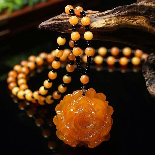 丁摩 老蜜蜡葫芦吊坠长款琥珀项链男女款莲花鱼鲤鱼毛衣链民族风挂坠饰5ZF-74364 商品图8