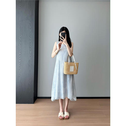 丁摩 轻氧感精灵裙！天丝亚麻绿色印花背心连衣裙女气质款显瘦夏新5ZF-42505 商品图3