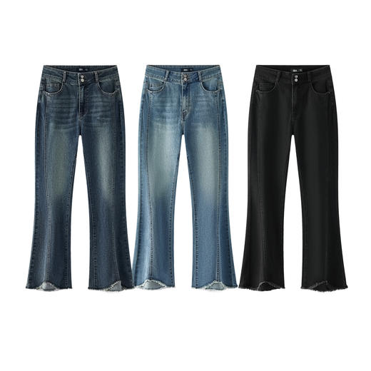 森柔牛仔|商场同款森马牛仔裤女分割喇叭裤2025新款秋季毛边长裤 商品图4