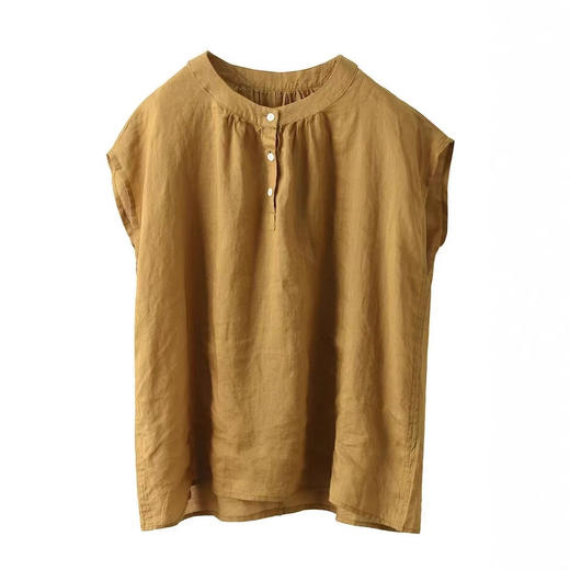 丁摩 夏季复古双支苎麻衬衫女纯色套头衫薄款衬衣上衣5ZF-25196 商品图4