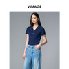 VIMAGE纬漫纪翻领短袖百搭复古正肩polo领女T恤上衣2025夏季新款V2301935 商品缩略图8