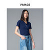 VIMAGE纬漫纪翻领短袖百搭复古正肩polo领女T恤上衣2025夏季新款V2301935 商品缩略图6