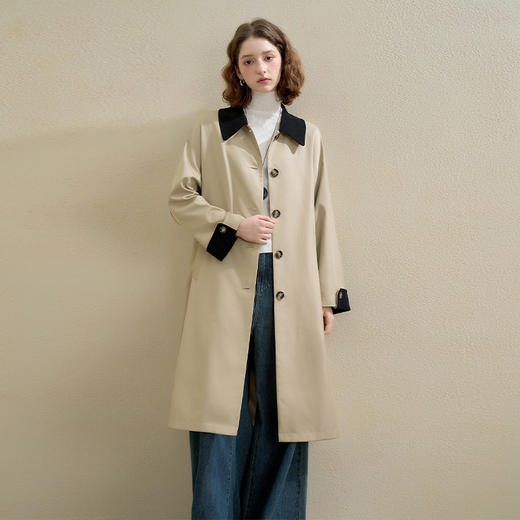 西遇复古灯芯绒拼接撞色风衣外套女秋季廓形宽松显瘦长款大衣V2951179 商品图2