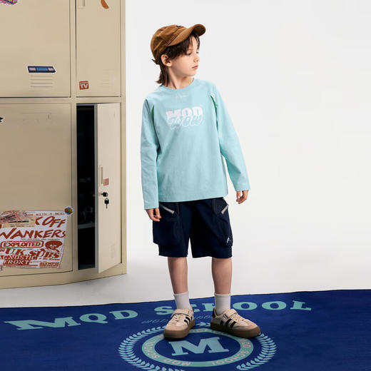 【MQD】男大童秋季潮酷休闲字母撞色长袖T恤 商品图2