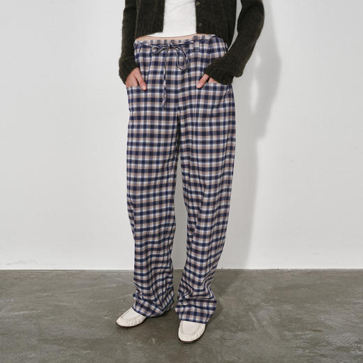 NUTH复古撞色格纹宽松直筒阔腿休闲格子裤女 商品图2