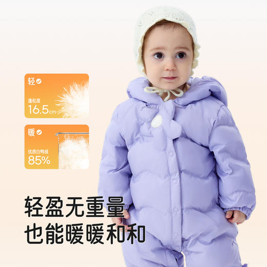 英氏新生婴儿外出服保暖连帽哈衣冬季新款男女宝宝羽绒长袖连体衣超韧绒 商品图2