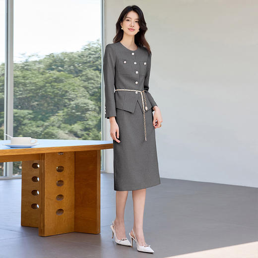 IWY/气质名媛灰色西装套裙女秋季新款高级感圆领小香风职业套装WCS117 商品图4