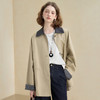 西遇英伦复古撞色格纹拼接风衣外套女秋季宽松显瘦中长款大衣V2951178 商品缩略图2