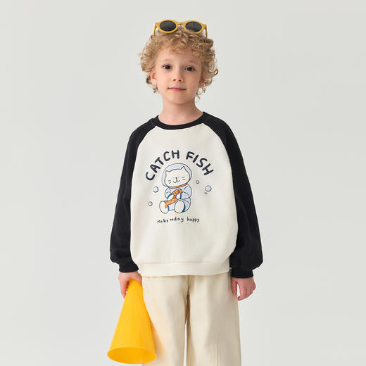 马克珍妮男童猫咪宇航员拼色卫衣2025年秋装新款551135 商品图1