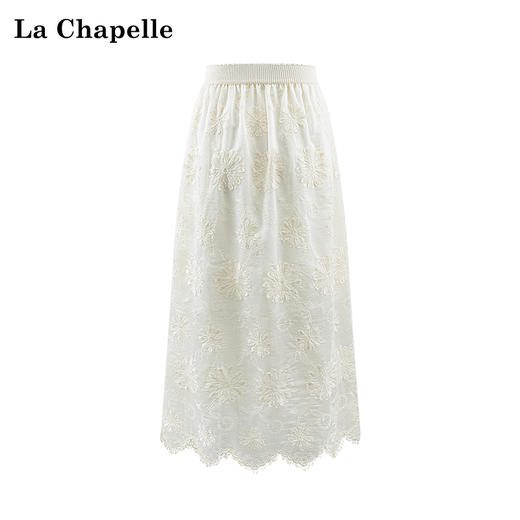 会员福利【重工刺绣+80%莱赛尔】拉夏贝尔/La Chapelle松紧腰刺绣花朵花边半身裙女法式温柔风气质长款裙 商品图3