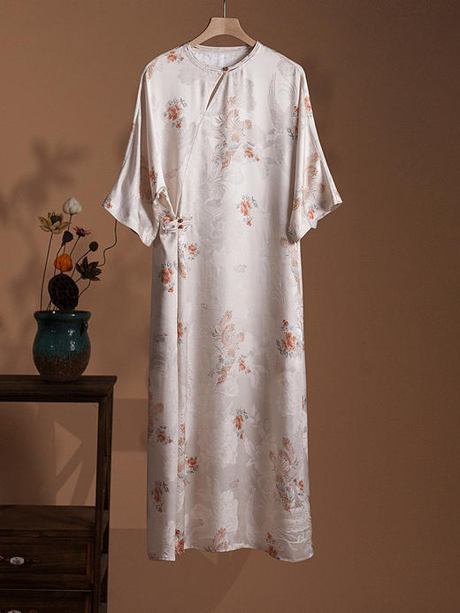 丁摩 真丝连衣裙提花新中式连衣裙桑蚕丝中国风改良旗袍长裙子5ZF-39269 商品图5