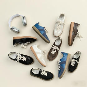 REREJOY 经典复古牛皮系带拼接德训鞋