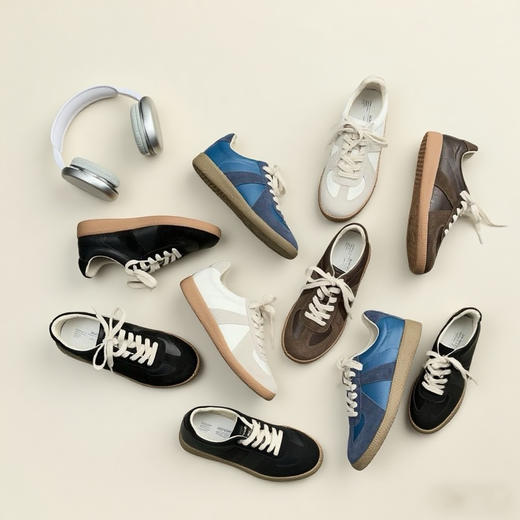 REREJOY 经典复古牛皮系带拼接德训鞋 商品图0