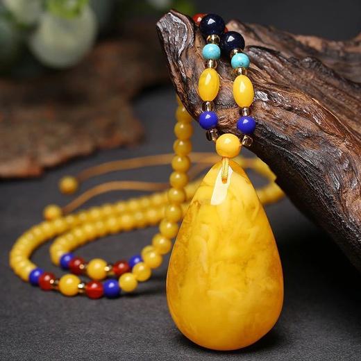 丁摩 正品老蜜蜡吊坠水滴鸡油黄项链随行男女款琥珀金绞蜜长款毛衣链5ZF- 商品图9