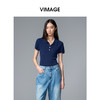 VIMAGE纬漫纪翻领短袖百搭复古正肩polo领女T恤上衣2025夏季新款V2301935 商品缩略图1