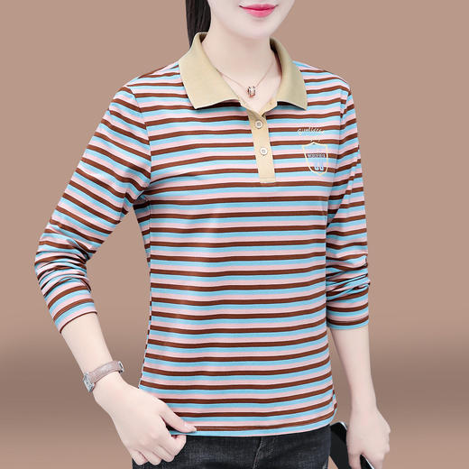 百媚生 95棉翻领条纹女士长袖T恤850 商品图9