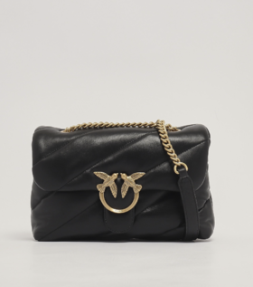 【新品现货超惠秒】Pinko Love Puff 女士绗缝真皮单肩包，黑金配色