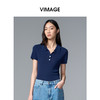 VIMAGE纬漫纪翻领短袖百搭复古正肩polo领女T恤上衣2025夏季新款V2301935 商品缩略图7