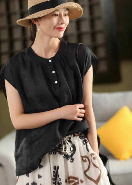 丁摩 夏季复古双支苎麻衬衫女纯色套头衫薄款衬衣上衣5ZF-25196 商品图12