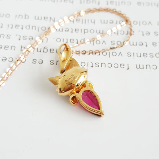【天然正品】AU750双色金镶红宝石狐狸造型卢比莱1.035克拉水滴型碧玺吊坠项链28.3*10.5*7.3MM（皆取最大值）女士现售价：4380！060825XY08 商品图4