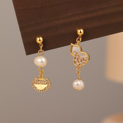 【预售3天】复古轻奢天然淡水珍珠葫芦耳环高级感简约气质时尚新中式耳饰DMS-01177 商品图2